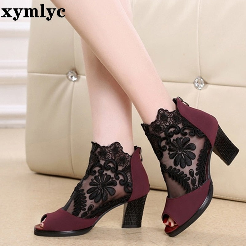 Mesh Peep Toe Sandals Summer Sexy Heels Single Shoes - Virtual Blue Store