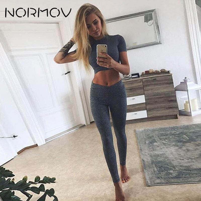NORMOV Women Yoga Sets High Waist Gym Leggings Shirts Suit Short Sleeve Fitness Workout Sports Running Thin Yoga Sets - Virtual Blue Store