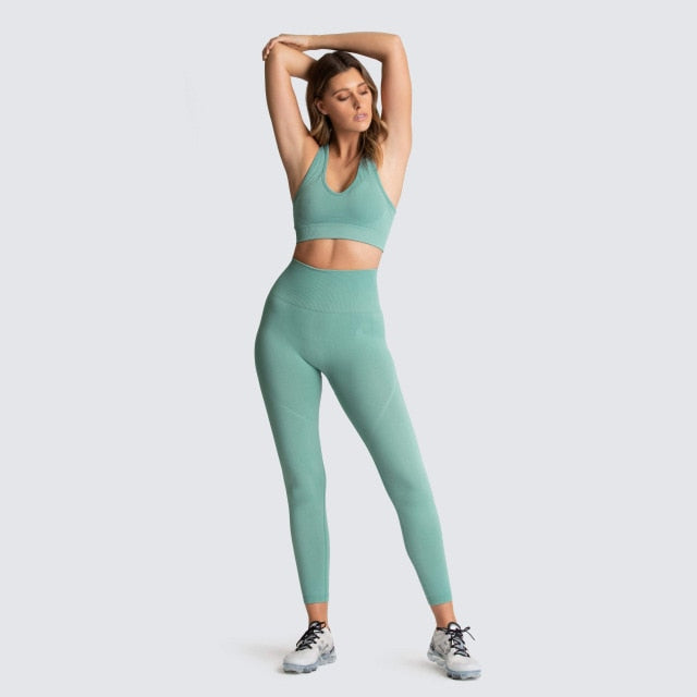 2/3/5PCS Seamless Women Yoga Set Workout Sportswear Gym Clothing Fitness  Long Sleeve Crop Top High Waist Leggings Sports Suits