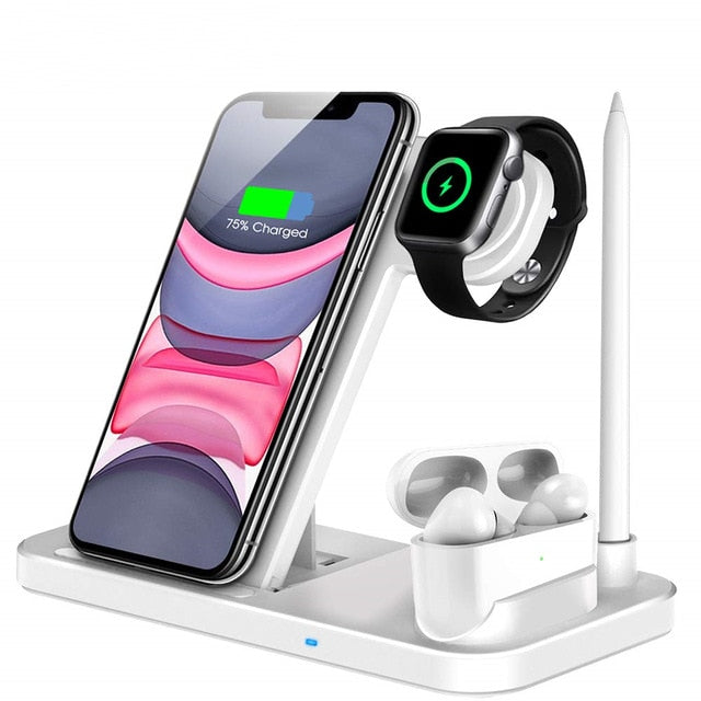 15W Qi Fast Wireless Charger Stand For iPhone 11 XR X 8 Apple Watch 4 in 1 Foldable Charging Dock Station for Airpods Pro iWatch - Virtual Blue Store