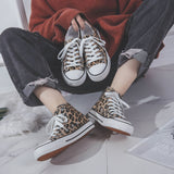 Ulzzang Leopard High-top Canvas Shoes Harajuku Sneakers Fashion New Lace-up Flat Shoes Women Classic Streetwear Wild Zapatos - Virtual Blue Store