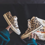 Ulzzang Leopard High-top Canvas Shoes Harajuku Sneakers Fashion New Lace-up Flat Shoes Women Classic Streetwear Wild Zapatos - Virtual Blue Store