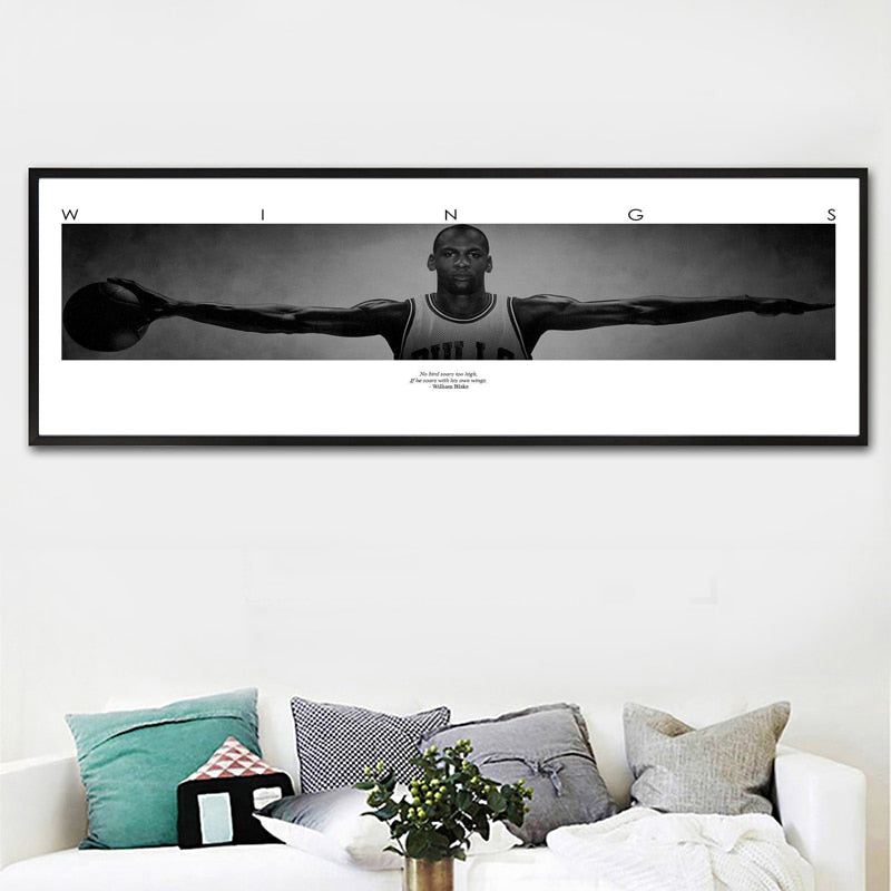 Michael Jordan Wings Poster Fly Dunk Basketball Stars Wall Pictures for Living Room Decoration Bedroom Sport Wall Art Canvas - Virtual Blue Store
