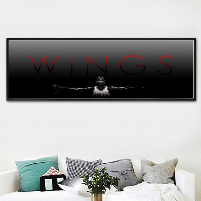 Michael Jordan Wings Poster Fly Dunk Basketball Stars Wall Pictures for Living Room Decoration Bedroom Sport Wall Art Canvas - Virtual Blue Store