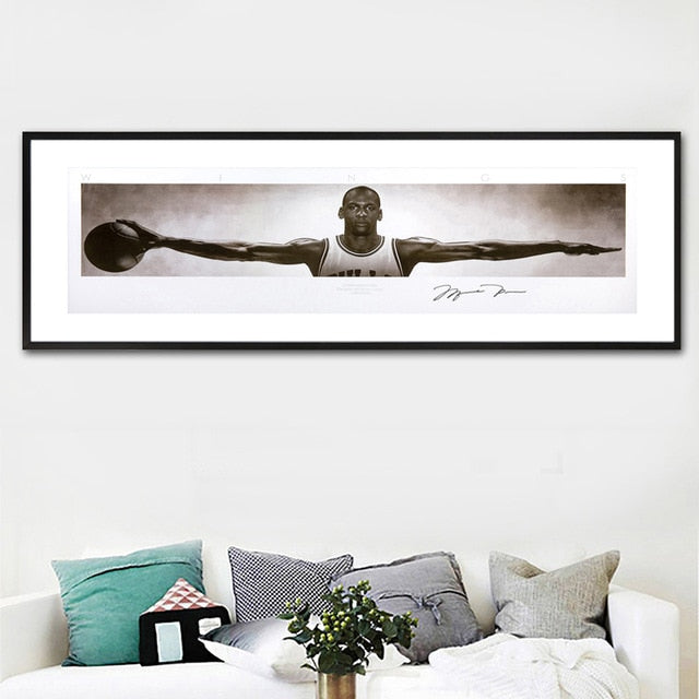 Michael Jordan Wings Poster Fly Dunk Basketball Stars Wall Pictures for Living Room Decoration Bedroom Sport Wall Art Canvas - Virtual Blue Store