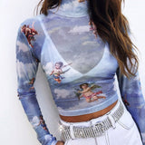 Sexy Women T Shirt See Through Transparent Mesh Tops Long Sleeve Sheer Slim Ladies Turtleneck T-Shirt New Arrival Women tshirt - Virtual Blue Store