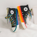 SWYIVY Rainbow Bottom Casual Shoes Woman High Top Sneakers Cavans 2020 Spring Female Casual Shoes White Canvas Sneakers Oman - Virtual Blue Store