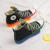 SWYIVY Rainbow Bottom Casual Shoes Woman High Top Sneakers Cavans 2020 Spring Female Casual Shoes White Canvas Sneakers Oman