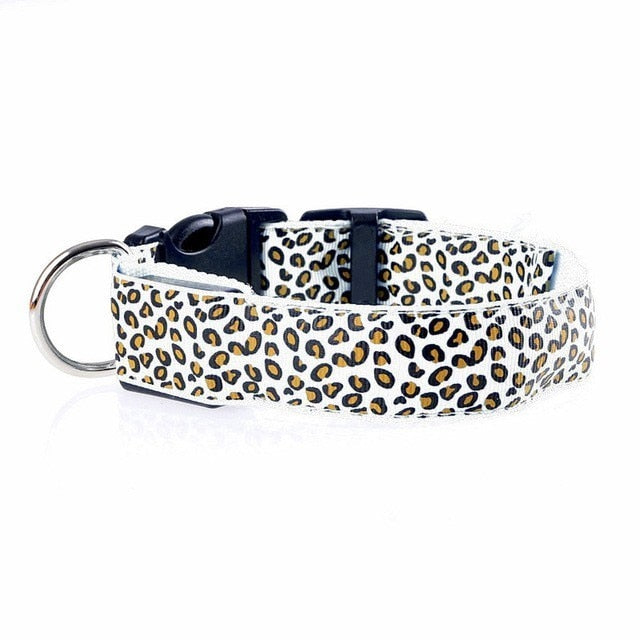 Adjustable LED Light Glow Pet Collar Leopard Nylon Pet Dog Cat Night Safety Luminous Flashing Necklace Glowing Neck Belt XWBE. - Virtual Blue Store