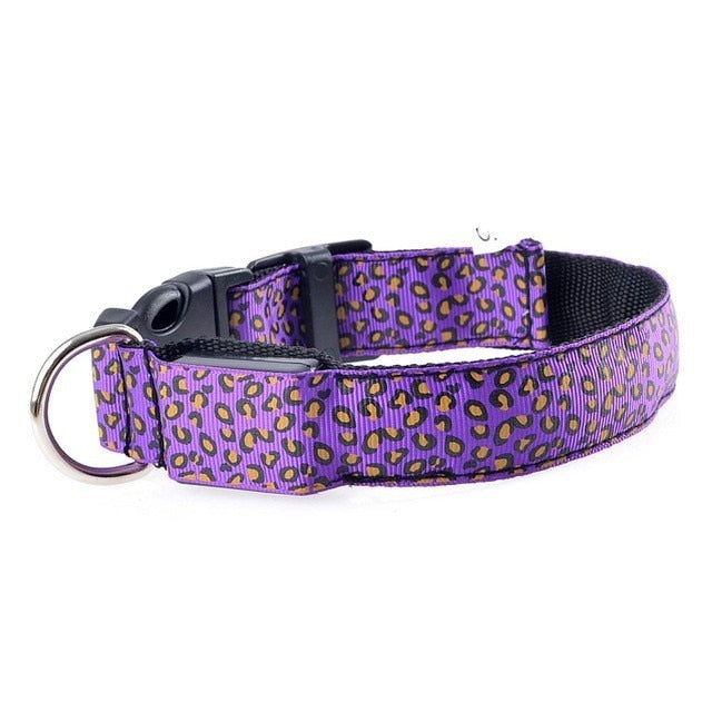 Adjustable LED Light Glow Pet Collar Leopard Nylon Pet Dog Cat Night Safety Luminous Flashing Necklace Glowing Neck Belt XWBE. - Virtual Blue Store