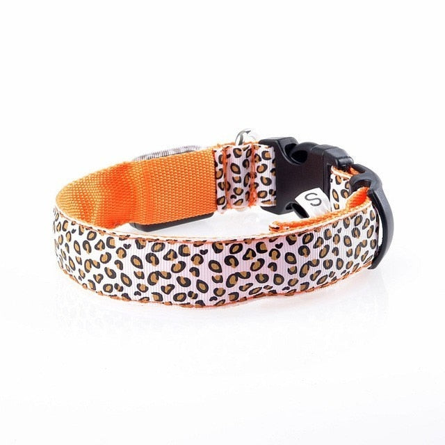 Adjustable LED Light Glow Pet Collar Leopard Nylon Pet Dog Cat Night Safety Luminous Flashing Necklace Glowing Neck Belt XWBE. - Virtual Blue Store