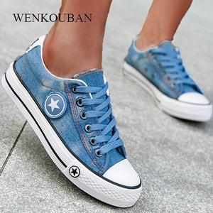 Canvas Shoes Women Fashion Sneakers Denim Casual Shoes Female Summer Platform Sneakers Ladies Lace UpTrainers Basket Femme - Virtual Blue Store