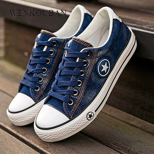 Canvas Shoes Women Fashion Sneakers Denim Casual Shoes Female Summer Platform Sneakers Ladies Lace UpTrainers Basket Femme - Virtual Blue Store