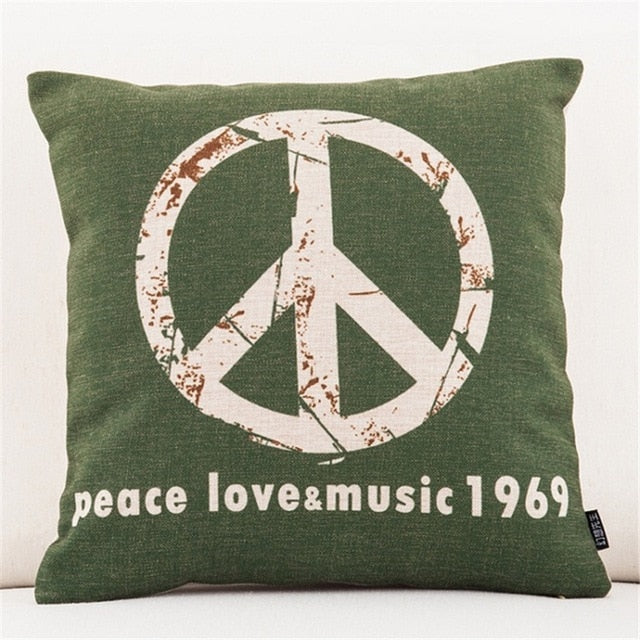 Super Star Peace Love& Music 1969 Cushion Cover Rock & Roll Home Decor Pillow Case Cojines Decorativos Para Sofa Pillow Cover - Virtual Blue Store