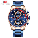 Mens Chronograph Stainless Steel Strap Military Sport Quartz Wrist Watches with Luminous Hands Clock Man relogio masculino - Virtual Blue Store