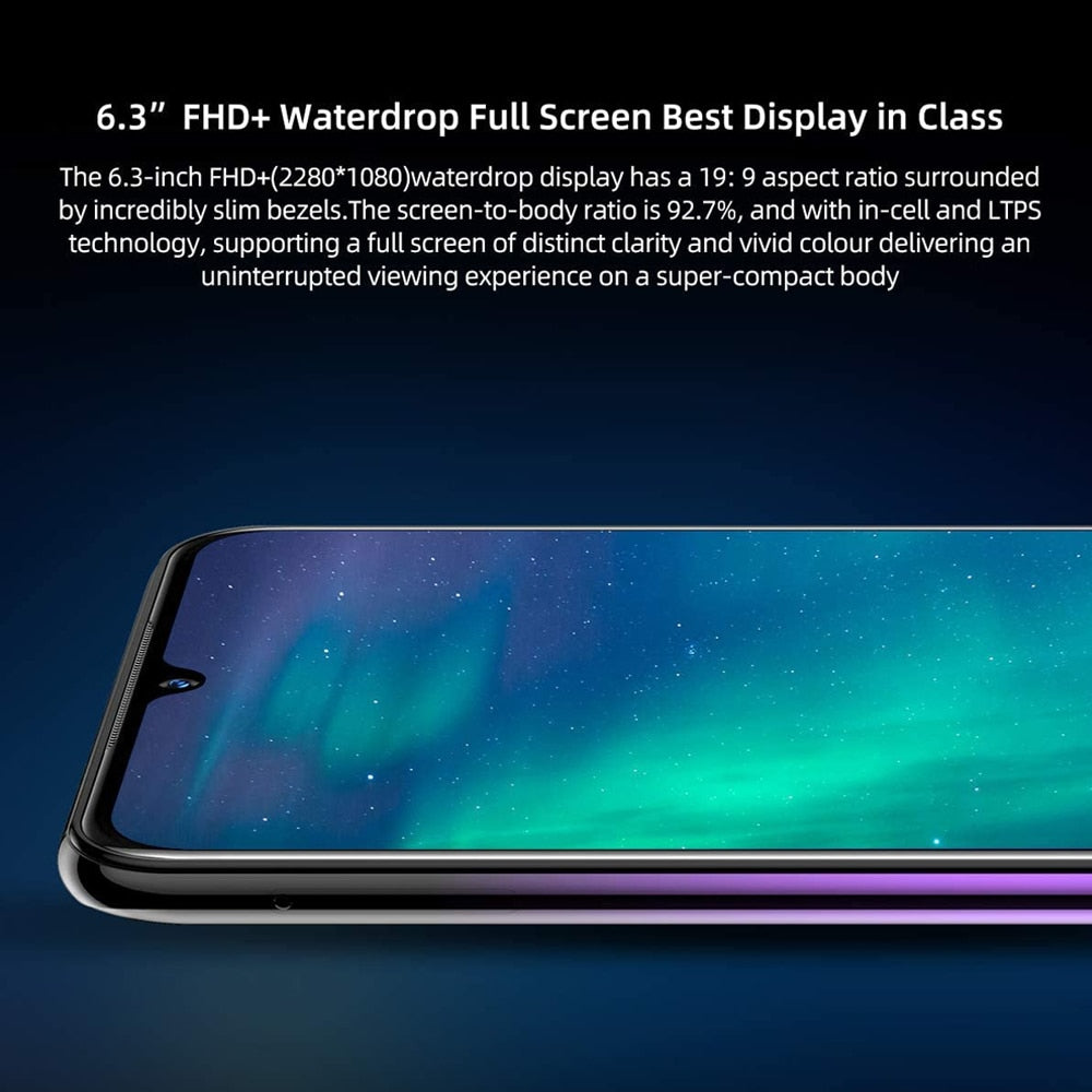 DOOGEE N20 Mobilephone Fingerprint 6.3inch FHD+ Display 16MP Triple Back Camera 64GB 4GB MT6763 Octa Core 4350mAh Cellphone LTE - Virtual Blue Store