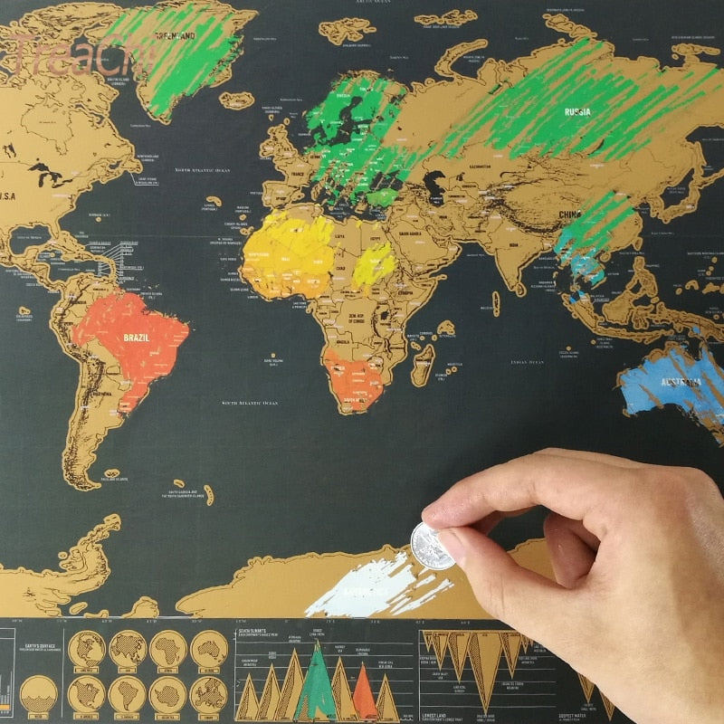 New Deluxe Travel Edition Scratch Off World Map Poster 52.3x30cm Personalized Journal Map Wall Decor