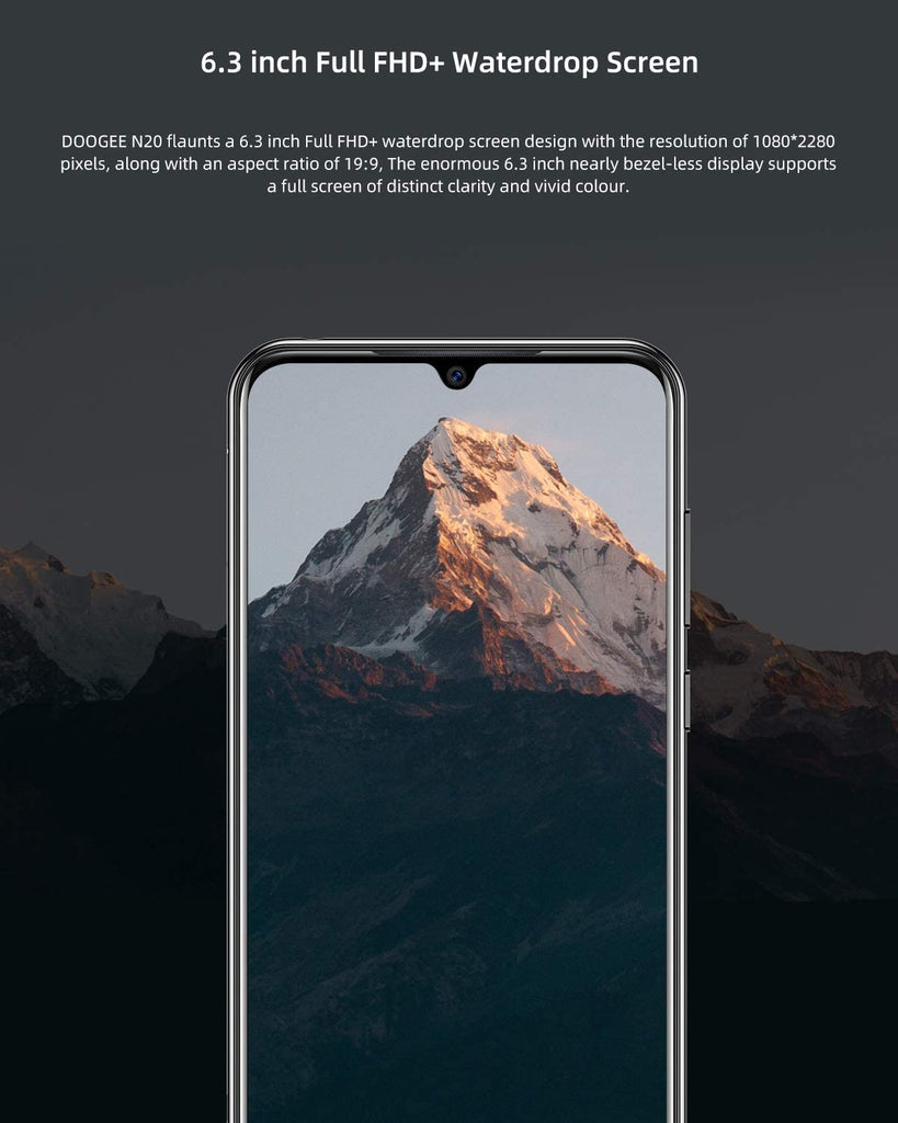 DOOGEE N20 Mobilephone Fingerprint 6.3inch FHD+ Display 16MP Triple Back Camera 64GB 4GB MT6763 Octa Core 4350mAh Cellphone LTE - Virtual Blue Store