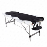 185 x 60 x 81cm  3 Sections Foldable Beauty Bed  Folding Aluminum Tube SPA Bodybuilding Massage Table Black with White Edge - Virtual Blue Store