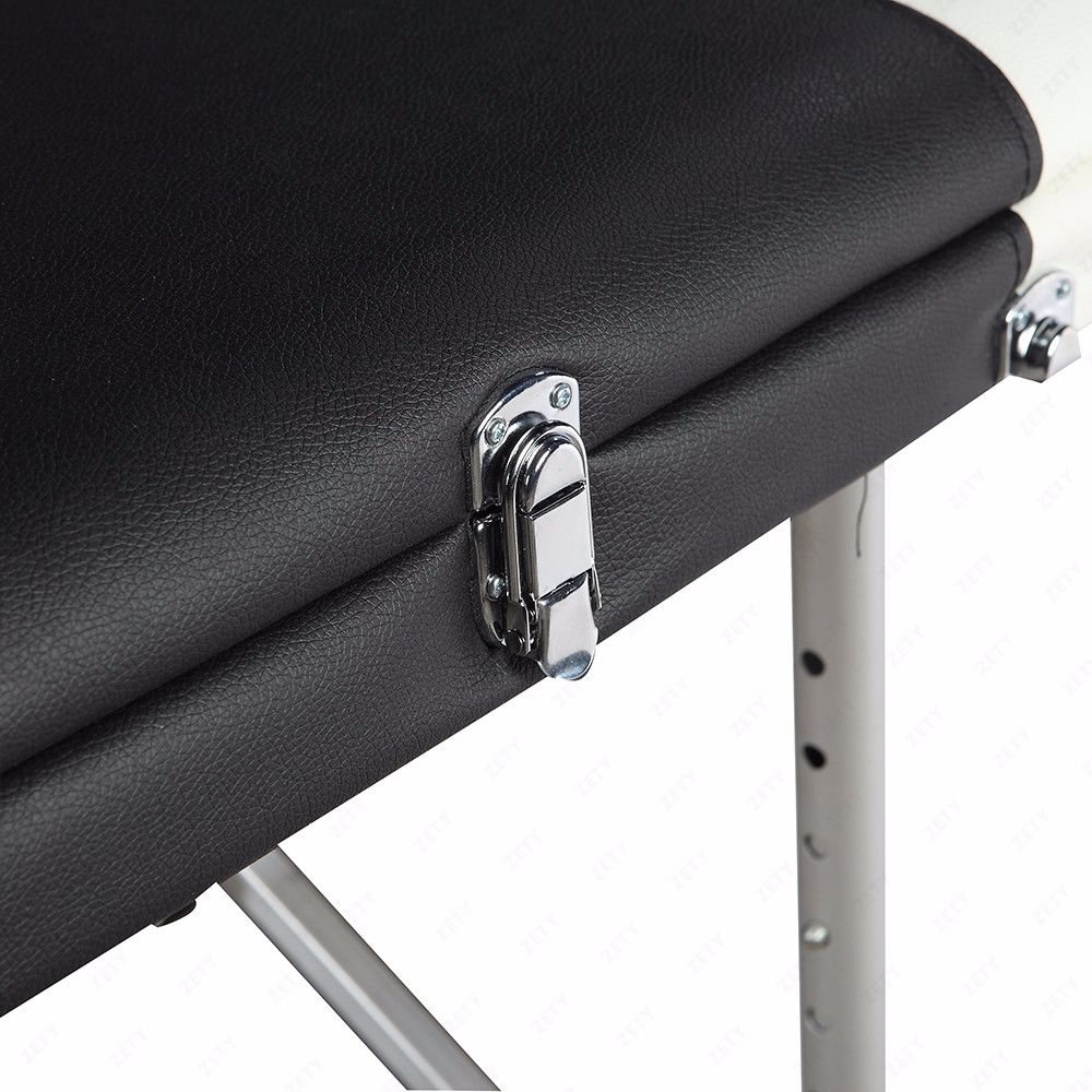 185 x 60 x 81cm  3 Sections Foldable Beauty Bed  Folding Aluminum Tube SPA Bodybuilding Massage Table Black with White Edge - Virtual Blue Store