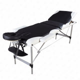 185 x 60 x 81cm  3 Sections Foldable Beauty Bed  Folding Aluminum Tube SPA Bodybuilding Massage Table Black with White Edge - Virtual Blue Store
