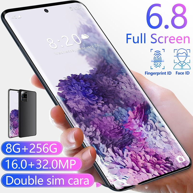 Newest 6.8 inch 1:1 Galay S20 global Shipping Camera Snapdragon 855 8GB RAM 256GB ROM Octa Core 4 smart phone - Virtual Blue Store