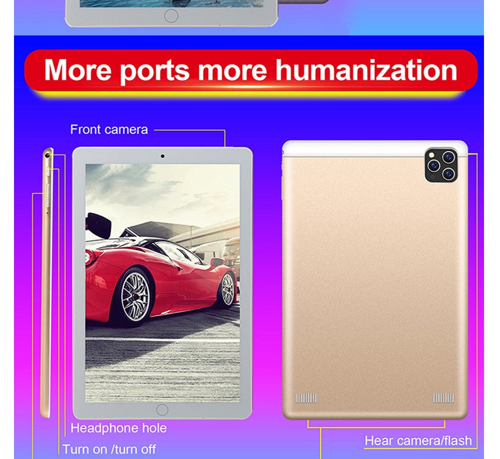 Tablet 10.1 Inch with 6GB + 128GB 1920 * 1200 IPS Screen Android Tablet ARM + DSP Dual-core Wifi Android Tablet HD Screen 3g Blu - Virtual Blue Store