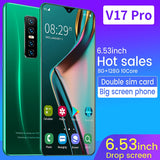 New V17 PRO 6.53 Inch Full-screen Ultrabook Mobile Phone 8 + 256G Screen Fingerprint Unlock Facial Recognition Reflective High- - Virtual Blue Store