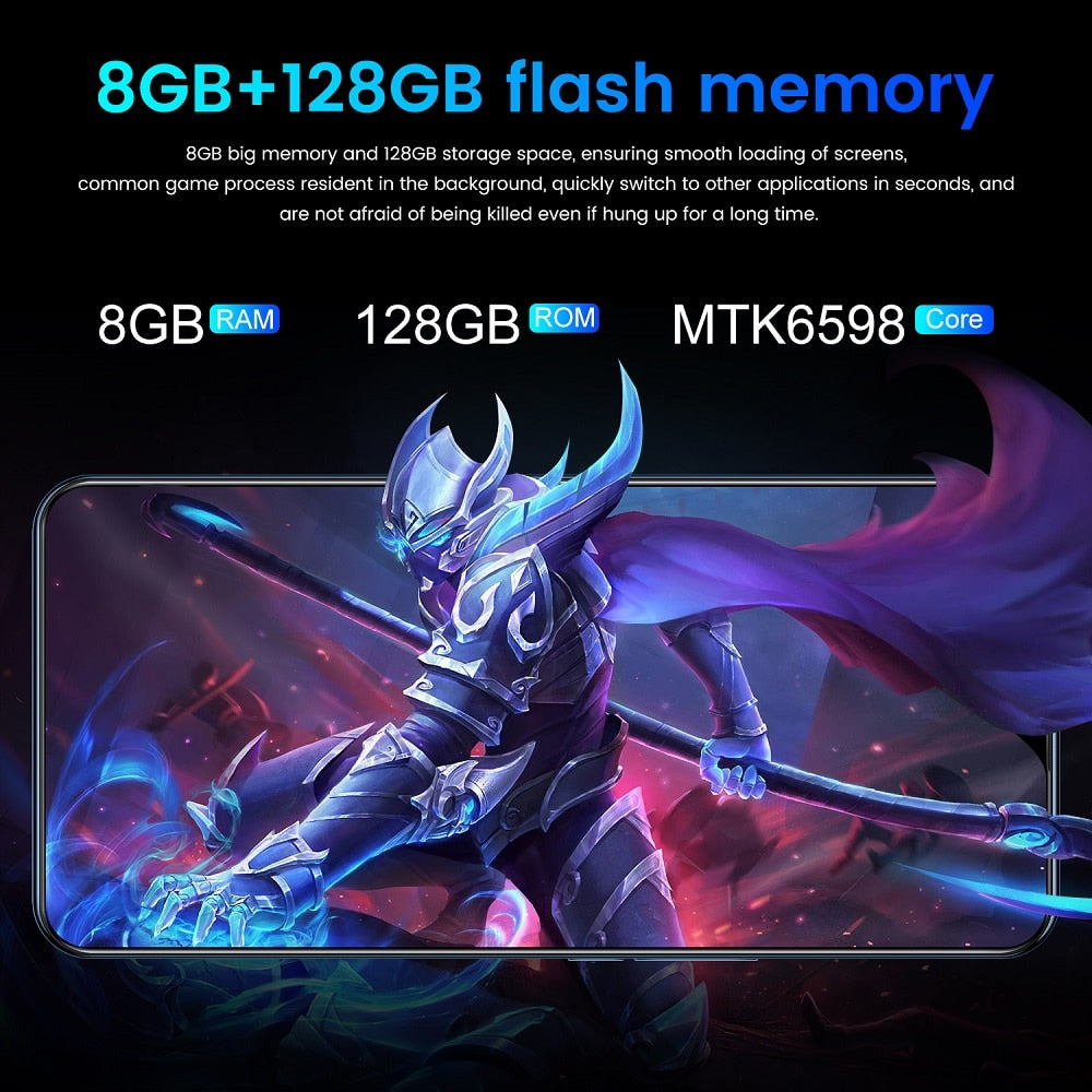 New V17 PRO 6.53 Inch Full-screen Ultrabook Mobile Phone 8 + 256G Screen Fingerprint Unlock Facial Recognition Reflective High- - Virtual Blue Store