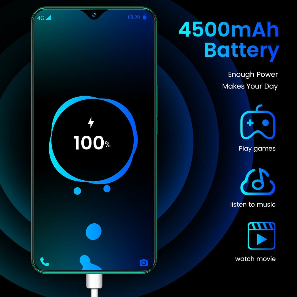 New V17 PRO 6.53 Inch Full-screen Ultrabook Mobile Phone 8 + 256G Screen Fingerprint Unlock Facial Recognition Reflective High- - Virtual Blue Store