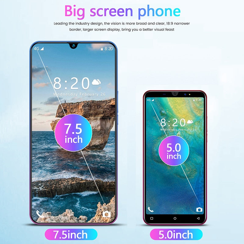 7.5 inch Galay S20 network  8GB RAM 256GB ROM Octa Core 4 Camera Snapdragon 855 smart phone With phone case - Virtual Blue Store