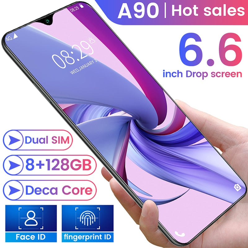 New A90 10-core 8 + 256G Dual Card Dual Standby 6.6-inch Full-screen Ultrabook Mobile Phone 4G Network - Virtual Blue Store