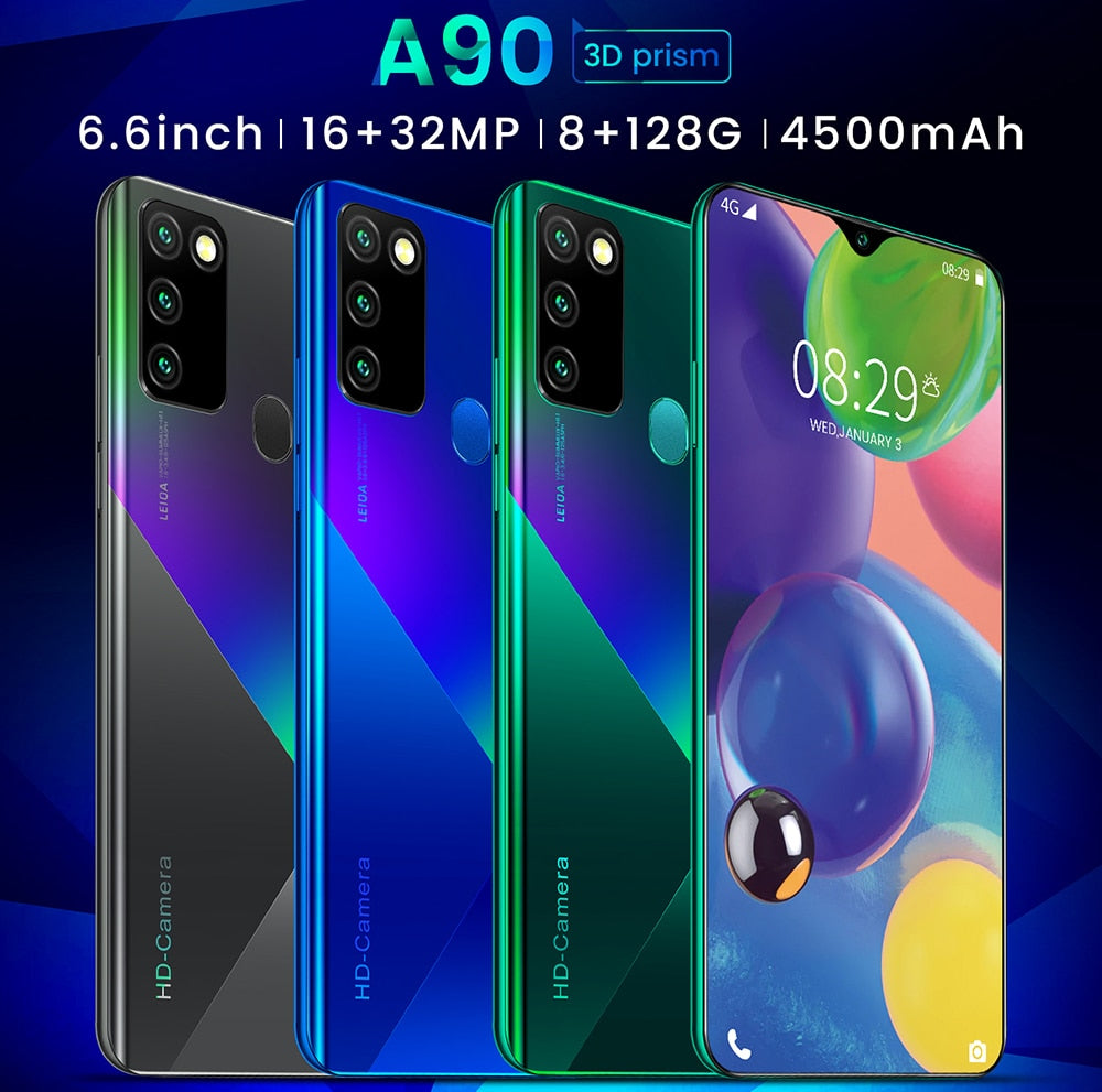 New A90 10-core 8 + 256G Dual Card Dual Standby 6.6-inch Full-screen Ultrabook Mobile Phone 4G Network - Virtual Blue Store