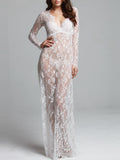 HOT SELL Ladies Sexy Lace Sleepwear Nightdress Babydolls See through lingerie big size sleeping dress white long nightgown - Virtual Blue Store