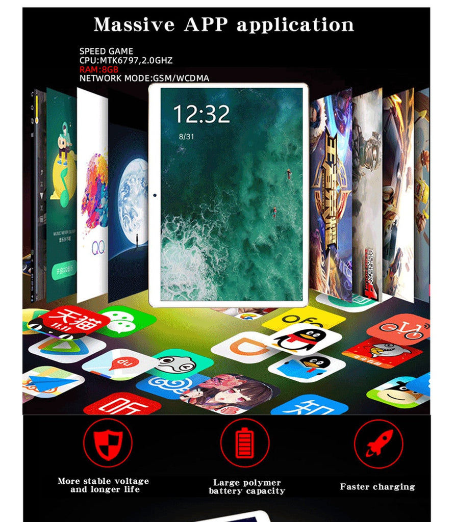 Tablets with 10.1 Inch Andoid Tablets with 8+256GB Large Memory Tablet MTK6797 Dual SIM Card Phone Call Wifi  Phone Tablets Pc - Virtual Blue Store