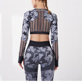 2PCS Camouflage Set Women Yoga Suit Sport Set Gym Workout Clothes Long Sleeve Fitness Crop Top High Waist Seamless Camo Leggings - Virtual Blue Store