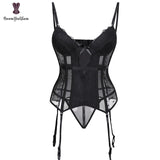 Eyelash Lace Stretchy Boned Corset Floral Patchwork Corsets Spaghetti Straps Women Lingerie Lace Trimmer Bustier Red Black Blue - Virtual Blue Store