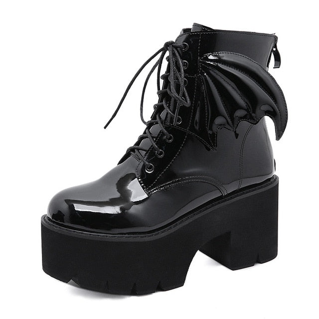 Gdgydh New Fashion Angel Wing Ankle Boots High Heels Patent Leather Womens Platform Boots Punk Gothic Sexy Model Shoes Prefect - Virtual Blue Store