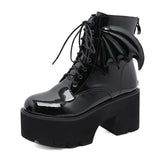 Gdgydh New Fashion Angel Wing Ankle Boots High Heels Patent Leather Womens Platform Boots Punk Gothic Sexy Model Shoes Prefect - Virtual Blue Store