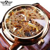 Winner 2021 Retro Casual Series Rectangle Dial Design Golden Leather Strap Mens Watches Top Brand Luxury Mechanical Skeleton Watch