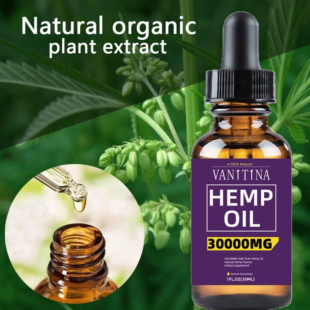30ML Organic Hemp Oil 3000mg CBD Hemp Seeds Oil Extract Drops for Skin Pain Relief Reduce Anxiety Better Sleep Anti Stress - Virtual Blue Store