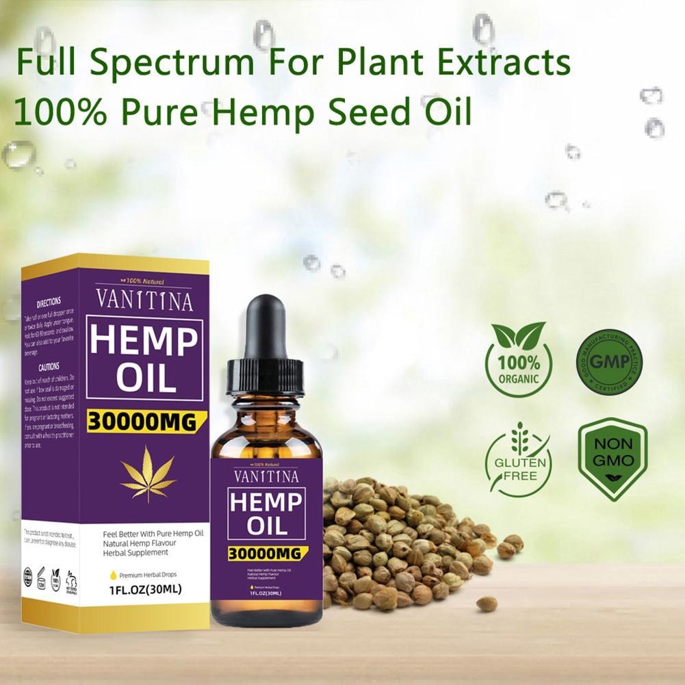 30ML Organic Hemp Oil 3000mg CBD Hemp Seeds Oil Extract Drops for Skin Pain Relief Reduce Anxiety Better Sleep Anti Stress - Virtual Blue Store