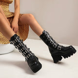 Punk Rock Steam  Metal Buckle Motorcycle Boots Women Rivet Chunky Heel Short Booties Thick Platform Gothic Shoes Lad - Virtual Blue Store