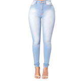 Fashion Women Denim Skinny Trousers High Waist Jeans Skinny Slim-Fit Washed Denim Long Pencil Pants Trousers For Female Sky Blue - Virtual Blue Store