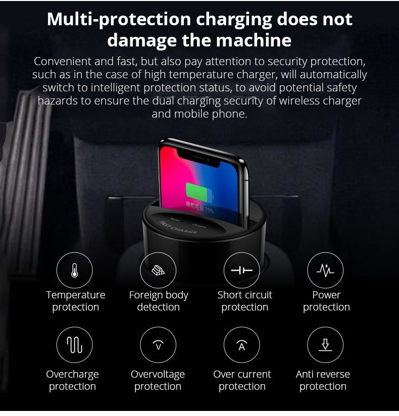 Bonola Fast Wireless Car Charger Cup for SamsungS10/S9/S8/Note10 10W Qi Wireless Charging Car Cup for iPhone11Pro/XsMax/Xr/8Plus - Virtual Blue Store