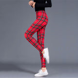 Women Leggings Grid Print Exercise Fitness Leggins Elasticity Plaid Push Up Legging Female Sexy Trousers Plus Size Pants - Virtual Blue Store