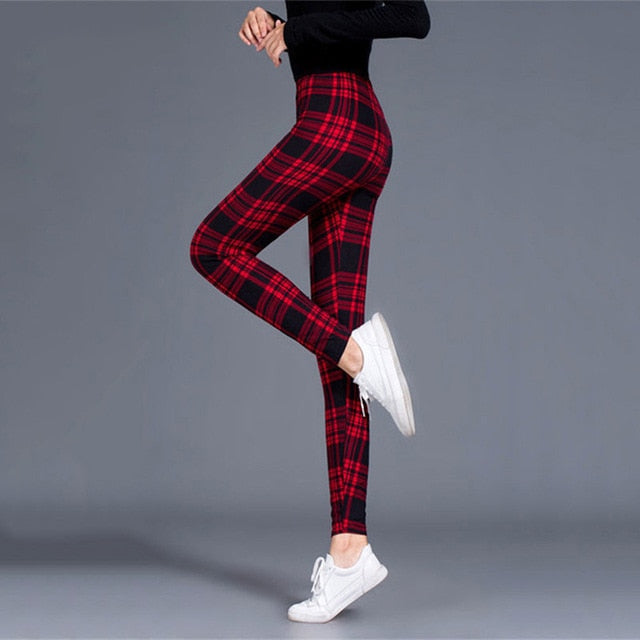 Women Leggings Grid Print Exercise Fitness Leggins Elasticity Plaid Push Up Legging Female Sexy Trousers Plus Size Pants - Virtual Blue Store
