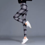Women Leggings Grid Print Exercise Fitness Leggins Elasticity Plaid Push Up Legging Female Sexy Trousers Plus Size Pants - Virtual Blue Store
