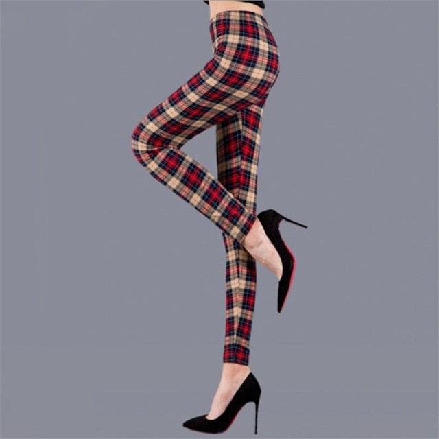 Women Leggings Grid Print Exercise Fitness Leggins Elasticity Plaid Push Up Legging Female Sexy Trousers Plus Size Pants - Virtual Blue Store