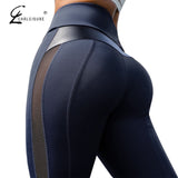CHRLEISURE High Waist Fitness Leggings Women for Legging Workout Women Mesh And PU Leather Patchwork Legging - Virtual Blue Store